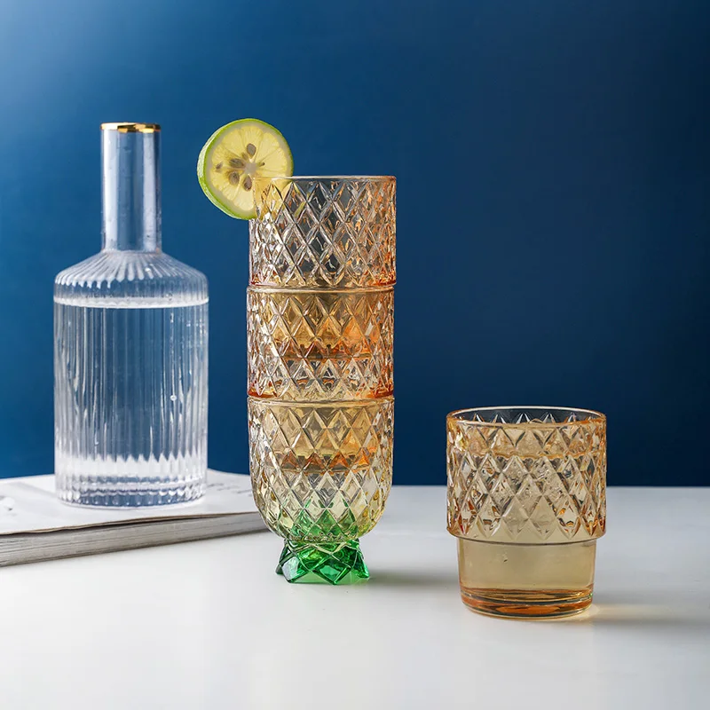 

Water Pineapple Glass for Juice Beer Wine Drinking Drinkware Sets 4 Pcs 310 ML for Cold Drink Glasses Family and Friends Party