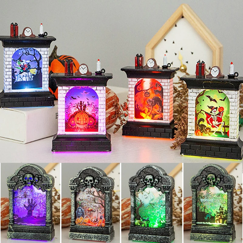 

Halloween Luminous Tombstone Night Light Pumpkin LED Fireplace Light Bar Haunted House Secret Room Decoration Desktop Decoration