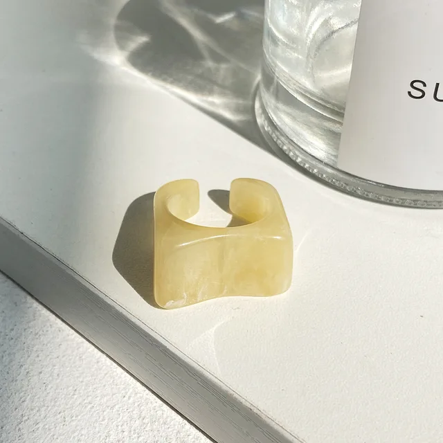 New Colorful Transparent Resin Acrylic Crystal Rhinestone Simple Geometric Square Round Rings Set for Women Fashion Jewelry JZ10