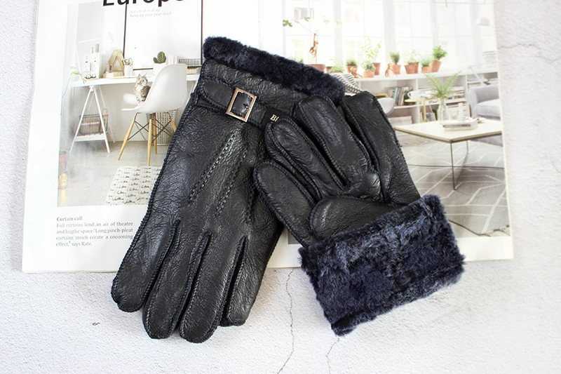 Sheepskin Fur Gloves Men Leather Thick Winter Warm Outdoor Wind and Cold Handmade Sewing Finger New Bickmods Brand