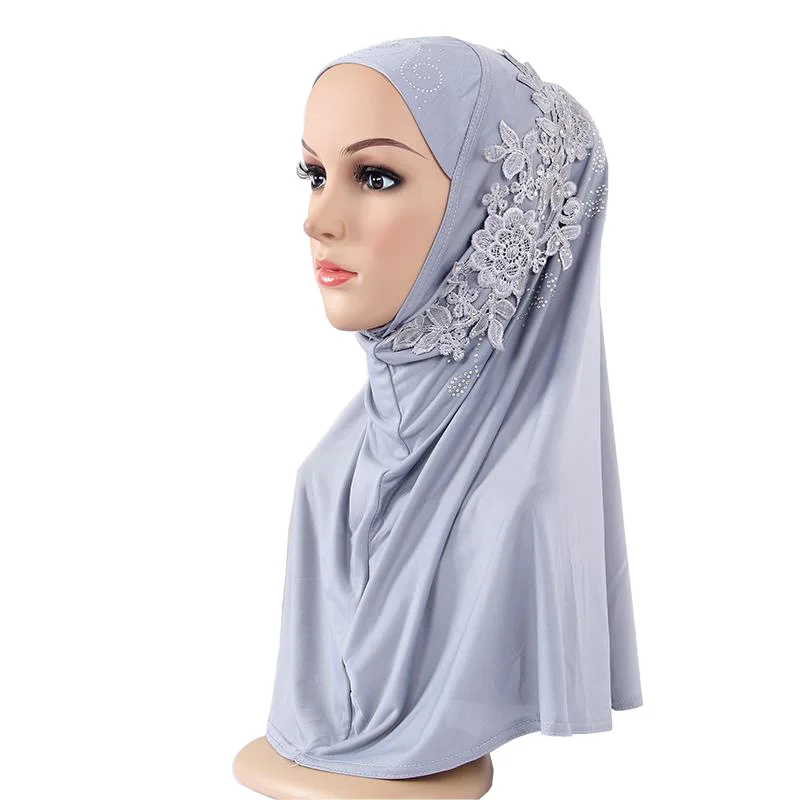 

Fashion Appliques Instant Hijab Underscarf Caps With Diamond Muslim One Piece Ladies Hijab Cap Long Neck Covering Femme Bonnet