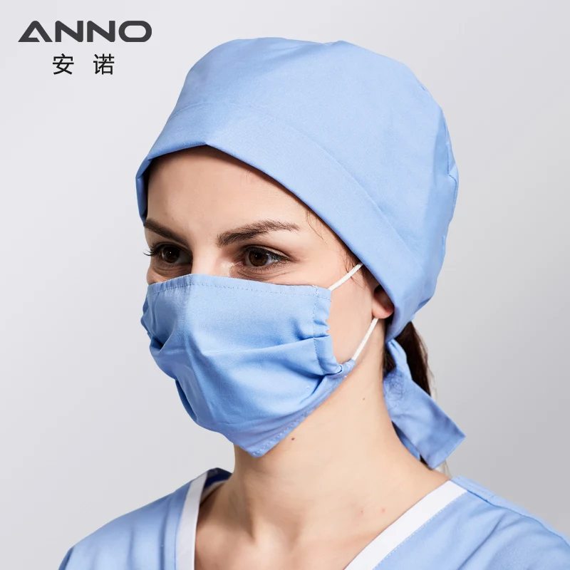 ANNO хирургическая Кепка с маской хлопковые головные уборы для медсестер для женщин и мужчин одноразовые аптеки больницы Короткие Длинные волосы медицинская шапочка - Цвет: B-QianLan-Cap-Mask