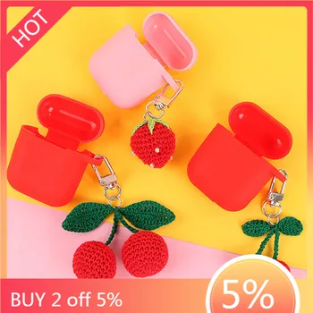 

Silicone Case for QCY T8 Case Cute Sweet cherry keychain Headphone Case for QCY T 8 coque Bluetooth Earbuds Protection Cover