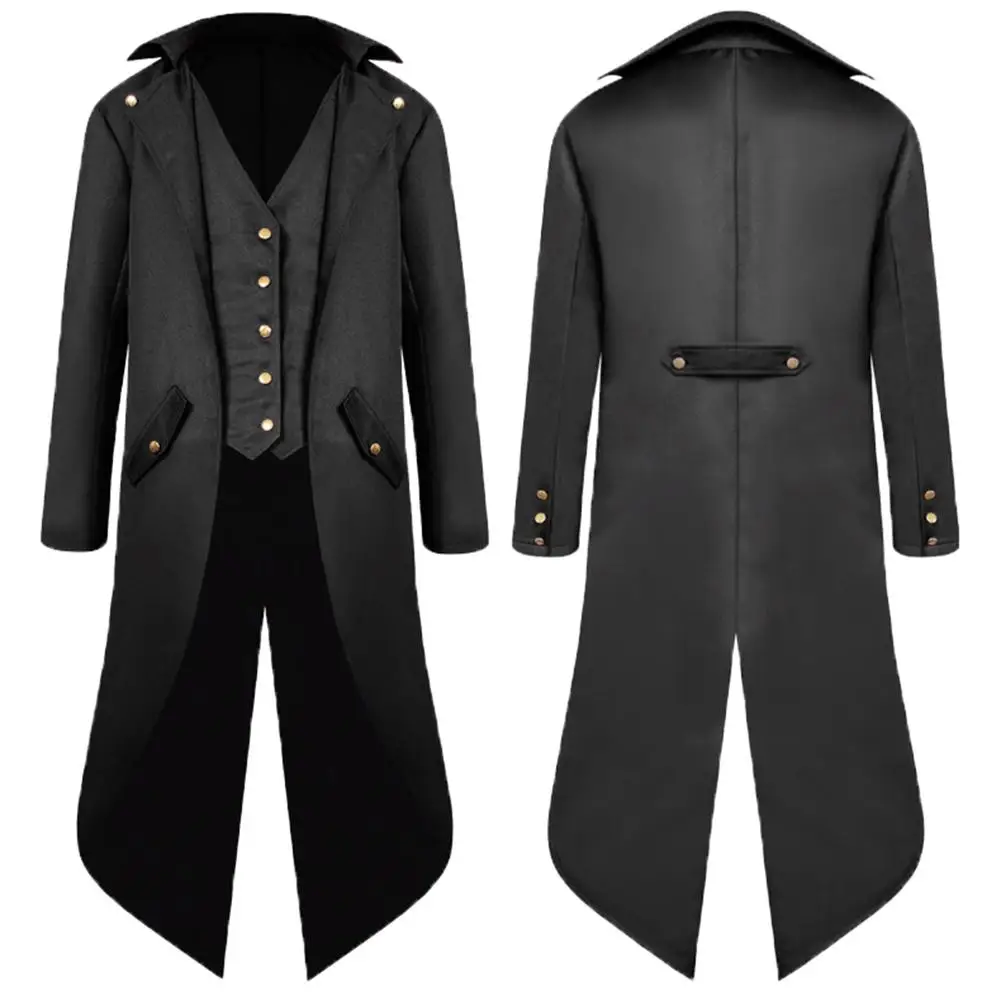Новая зимняя мужская Готическая средневековая ветровка куртка, смокинг стимпанк винтажная викторианская Водолазка с длинным рукавом теплое пальто
