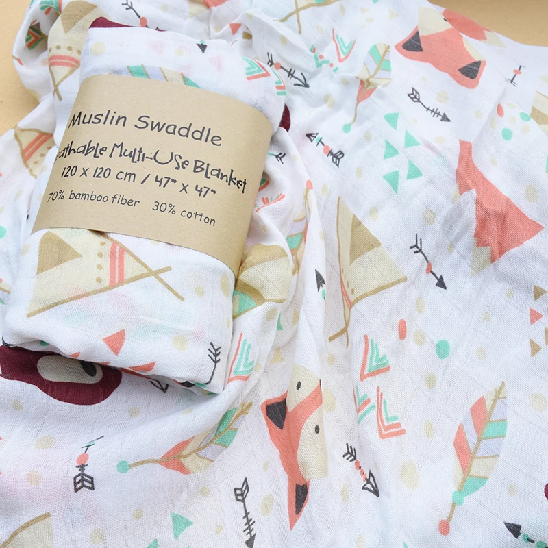 70%Bamboo Fiber 30%Cotton Baby Swaddle Bedding Infant Blanket Wrap Gauze Muslin Blankets Soft Breathable For Newborn 120x120CM 2