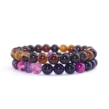 

Natural Stone Colorful Men and Women Bracelets 8mm Simple Round Charms Purple Agates Couples for Women Beads for Jewelry Making