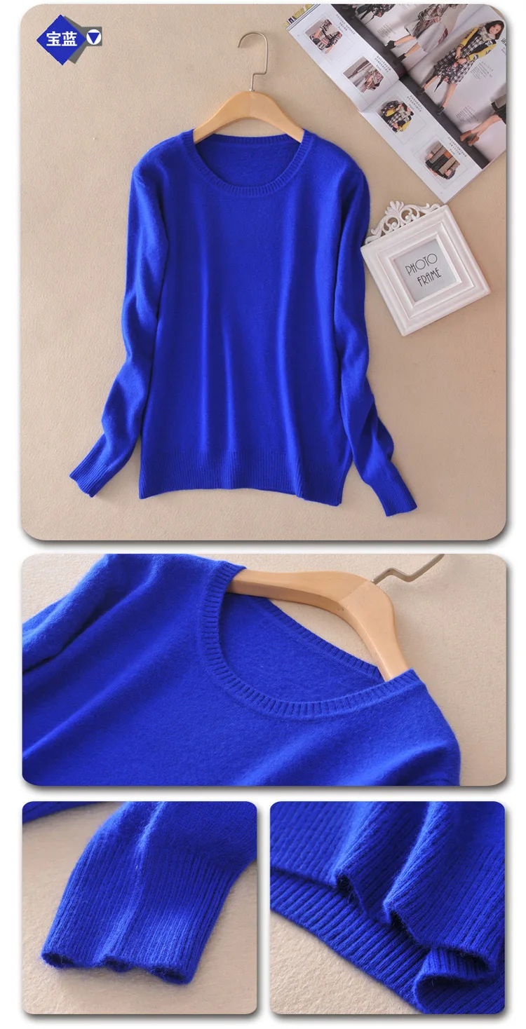 Кашемировый свитер женский плюс размер длинный рукав сплошной цвет пуловер Джемпер женский Pull Femme Зимний Теплый круглый вырез вязаные свитера
