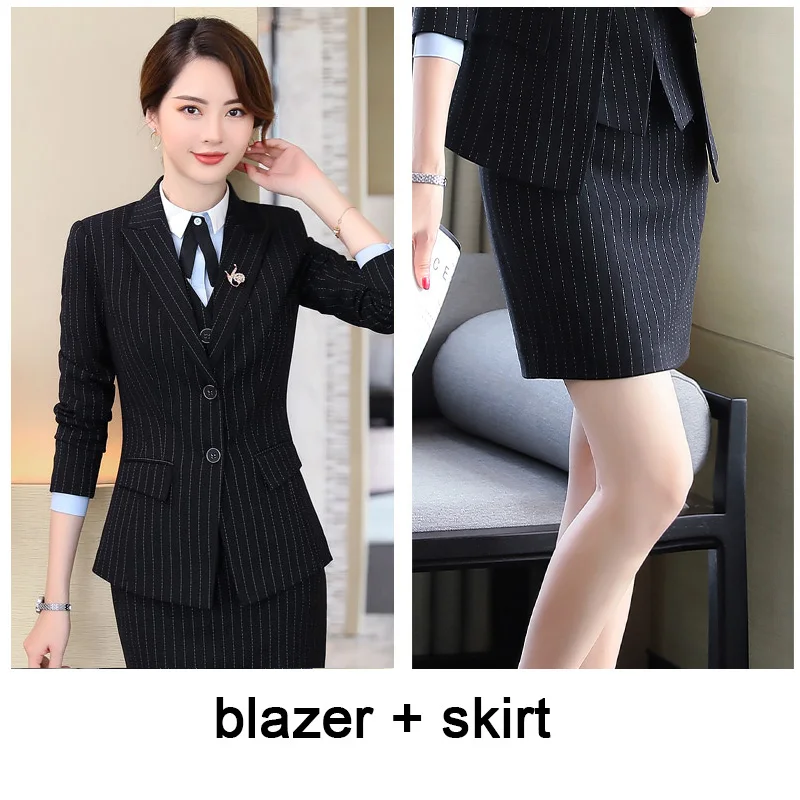 black skirt set Женская офисная одежда, высокое качество, блейзер и брюки или юбка, комплект, деловой Женский комплект - Цвет: black skirt set