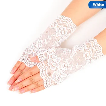 

Long Fingerless Womens Sexy Lace Gloves 2018 Winter White Black Ladies Half Finger Fishnet Gloves Heated Mesh Mitten Gants Femme