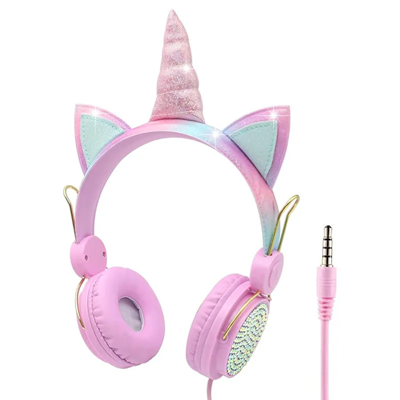 Funny Kids Headset Colorful Diamond Unicorn Girl Wired Headphones Music Stereo Phone Earphones Children Christmas Brithday Gifts