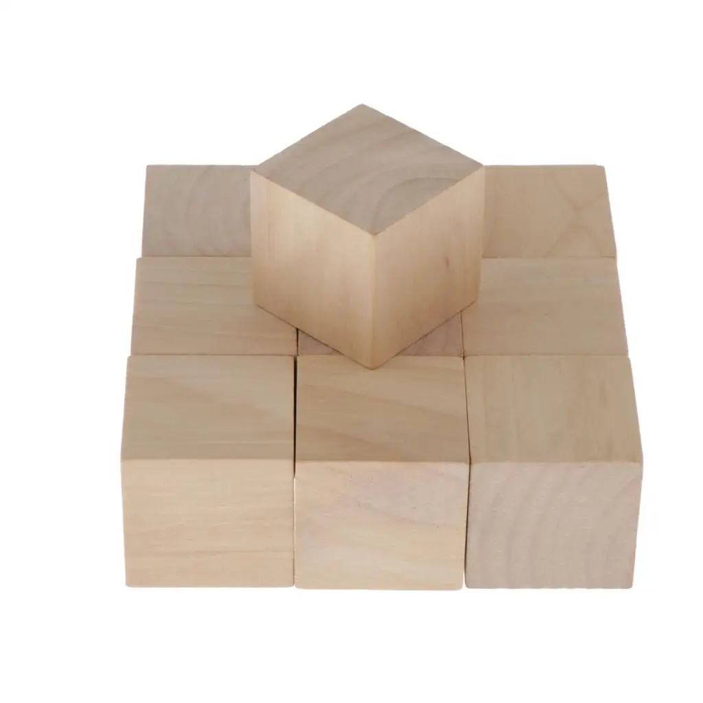 4cm Wooden Cubes, 10pcs Unfinished Square Wood Blocks for Kids Math Teaching, Crafts & DIY Projects