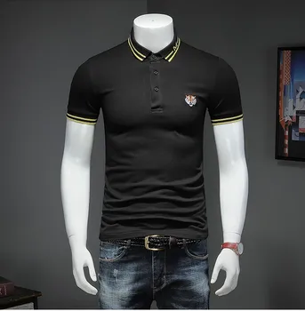 

High New Striped 2020 Men collar Embroidered Tiger Head Fashion Polo Shirts Shirt Hip Hop Skateboard Cotton Polos Top Tee #N214