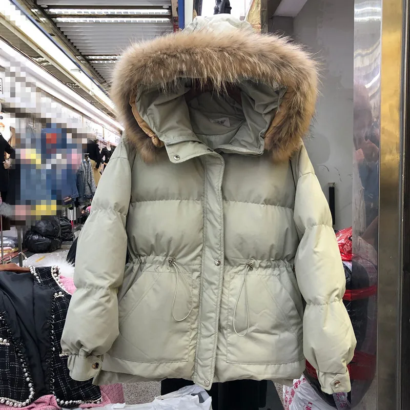 Женский пуховик из хлопка,, осенняя и зимняя свободная короткая парка с большим меховым воротником, пальто, толстая стеганая куртка с капюшоном для женщин - Цвет: Коричневый