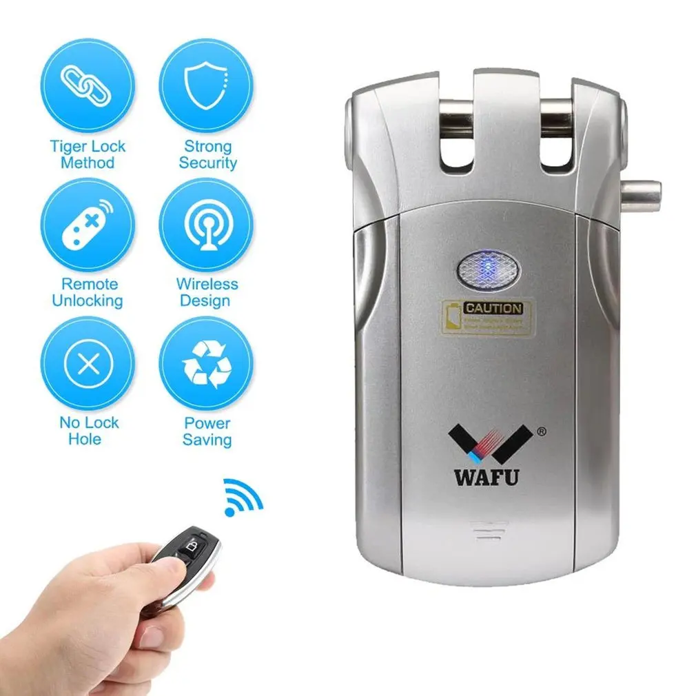 

Wafu WF-018 Wireless Remote Control Electronic Smart Lock Keyless Door Lock 4 Remote Controllers Deadbolt with Built-In Alarm