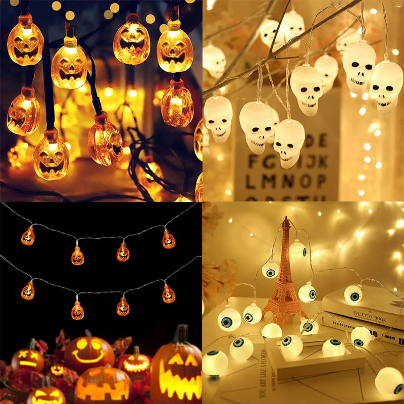 1.5m 10LED Halloween Pumpkin Spider Bat Skull Ghost String Lights Lamp DIY Hanging Decor for Home Party Halloween Ghost Festival