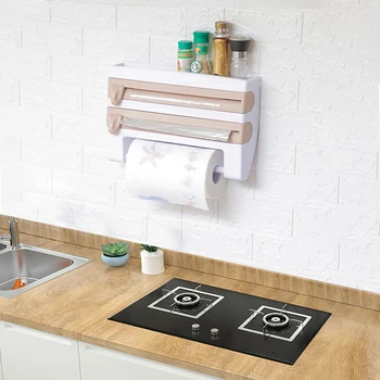 

Kitchen Organizer Plastic Refrigerator Cling Film Cutting Storage Rack Wall Hanging Paper Towel Holder Organizer