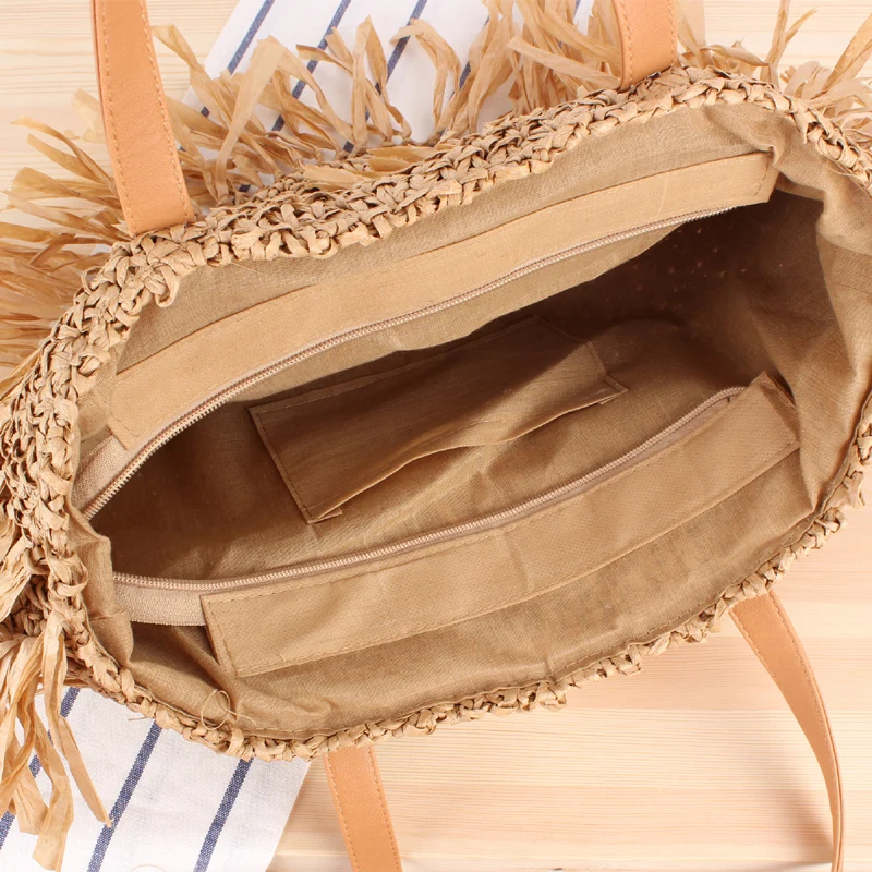 Модные соломенные сумки с кисточками, плетеные женские сумки из ротанга, дизайнерская роскошная бумага для рукоделия, сумки через плечо, летние пляжные сумки