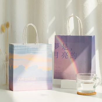 

Yoofun 1pc/Design Ins Style Tote Bag White Kraft Paper For Gifts DIY Stationery Storage Bag Multifunction Recycle Shopping Bags