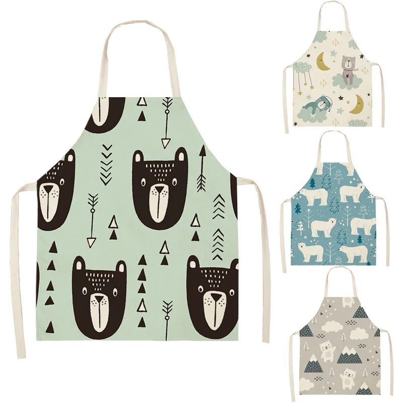 

Funny Bear Kitchen Apron For Woman Baby Boy Bibs For Adults Home Tools Haircut Baking Coffee Shop Uniform