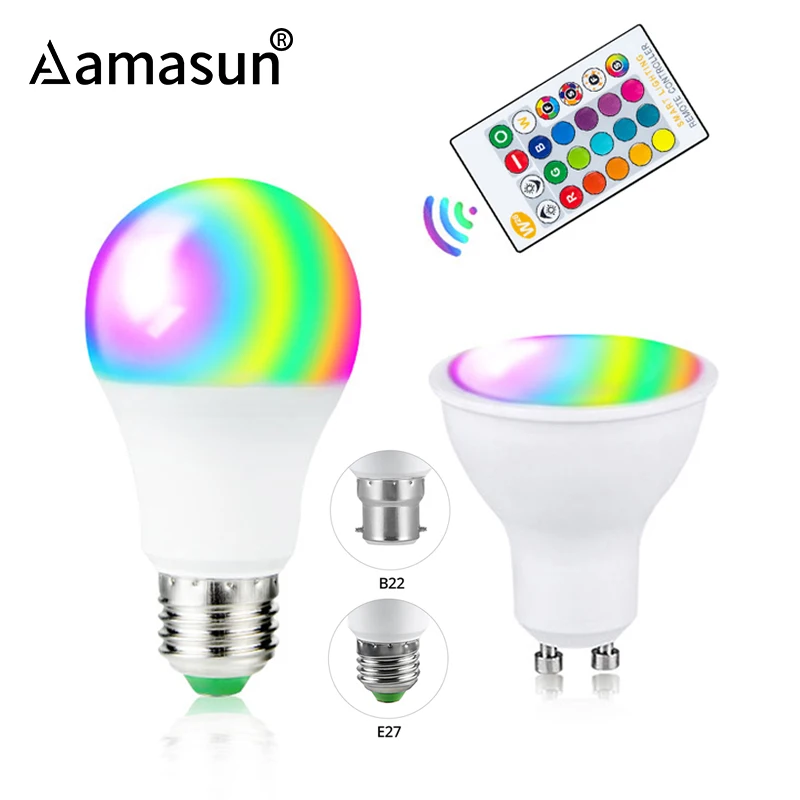 Светодиодный светильник RGB E27 B22 RGBW RGBWW 85 265 в 5 Вт 10 15 сменный цвет GU10 светодиодный с