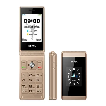 

UNIWA X28 2G GSM Big Push Button Clamshell Flip Cell Mobile Phones Dual Sim FM Radio Russian Hebrew Keyboard Gold Grey