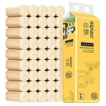 

14 Rolls Natural Bamboo Pulp Toilet Paper 4 Layers Skin Friendly Natural Color Bathroom Tissue