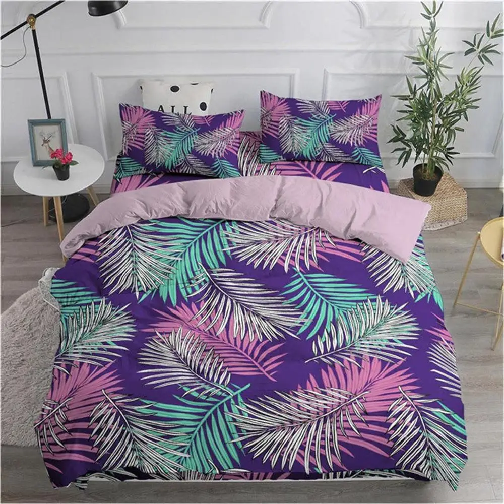 

Boniu Tropical Plant Bedding Set 3d Leaves Printing Family Duvet Cover Single Full Queen King Size Bed Set Colorful Home Textile