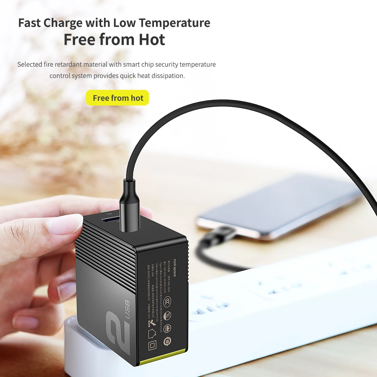 ROCK PD Charger 30W USB Type C Fast Charger For iPhone 13 12 X Macbook Phone QC3.0 USB C Quick Charge 4.0 3.0 QC Fast USB Socket 65 watt charger