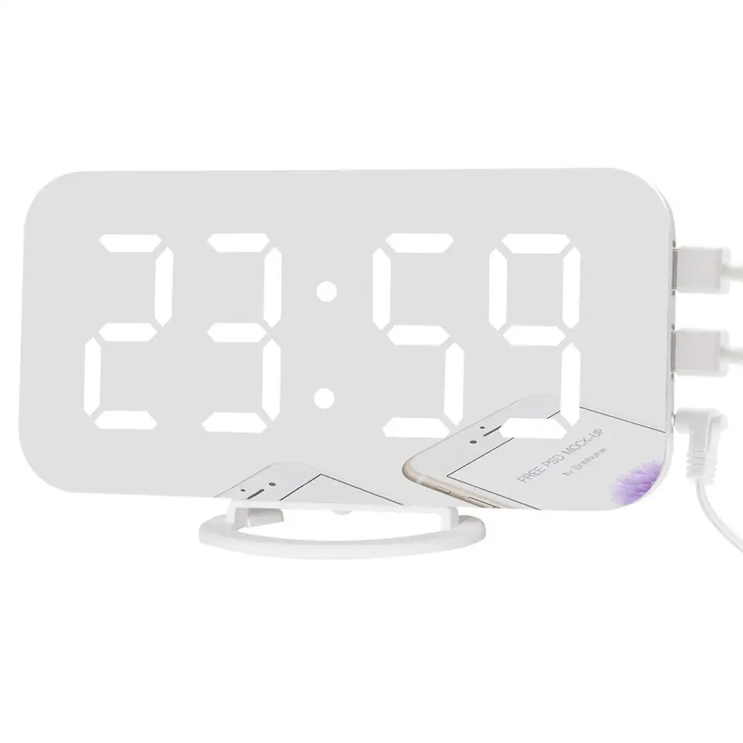 white Easy Snooze Function Diming Mode Mirror Square Surface LED Digital Home, Bedroom Alarm Clock - Color: white
