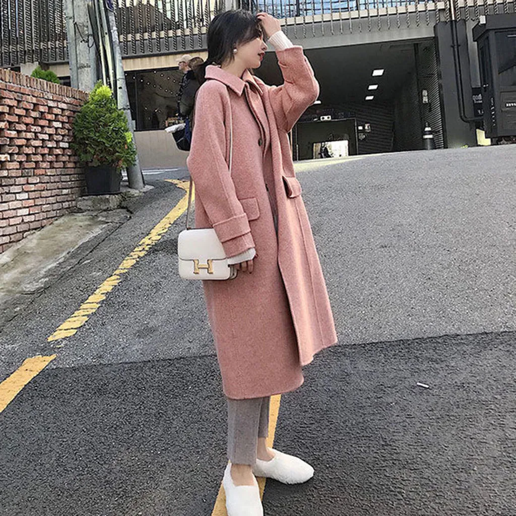 Autumn Winter Autumn Women Long Trench Lapel Wool Coat Trench Fashion Long Jackets Women Solid Long Sleeve Overcoat Outwear