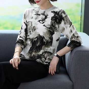 

High Quality Sweater 2020 Luxury Brand Spring Loose Knitted Sweater landscap Printed Pullovers Women O-Neck Sweaters Female Tops