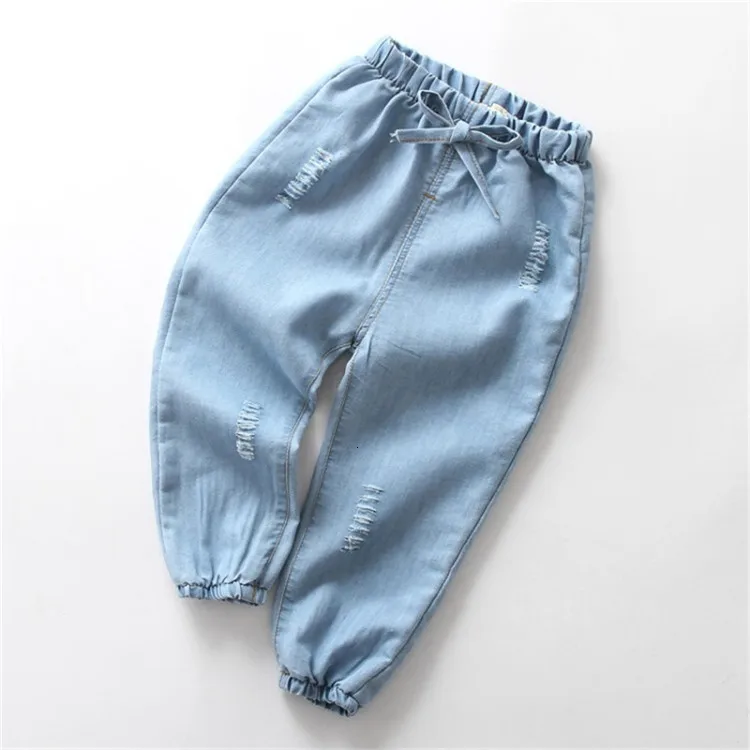 Детские брюки детские противомоскитные штаны тонкие летние свободные новые корейские повседневные джинсы для мальчиков летние модные штаны