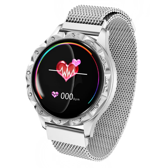 Новейшая мода D18 Смарт-часы для женщин 3D алмазное стекло сердечный ритм кровяное давление монитор сна лучший подарок умные часы - Цвет: Серебристый