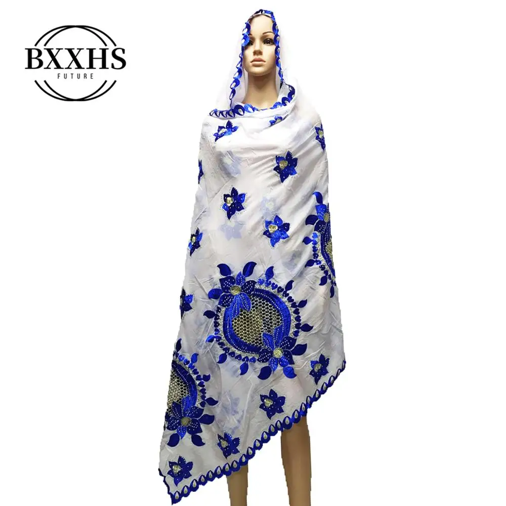 

New Arrival African Women Scarfs Soft Cotton Scarf Big Embroidery Underside Design Long Shawls HeadScarf