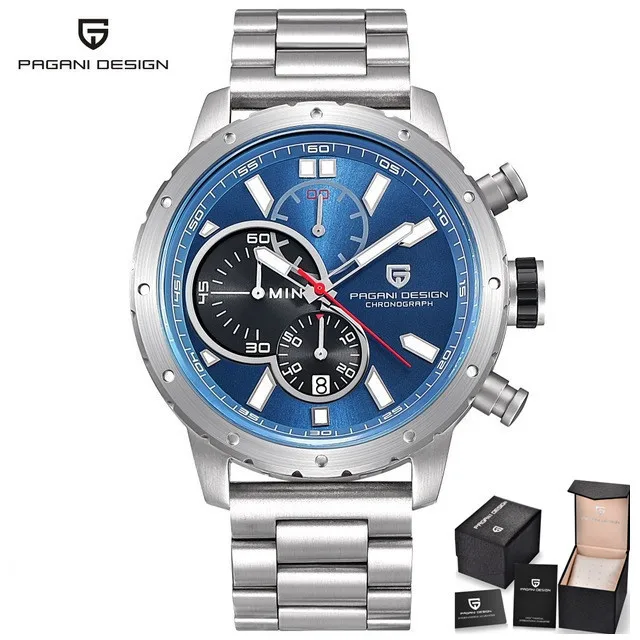 Relogio masculino PAGANI Дизайн мужские часы лучший бренд класса люкс Хронограф водонепроницаемые кварцевые кожаные часы военные спортивные часы - Цвет: silver blue