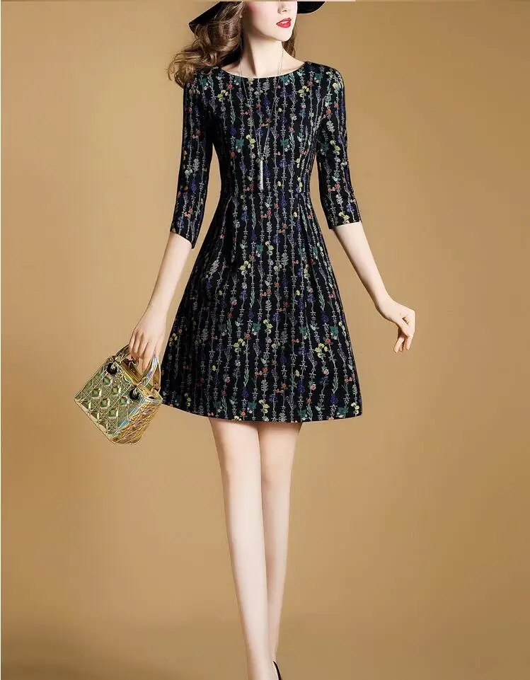 Женские вечерние платья трапециевидной формы, элегантные платья, приталенные платья высокого качества с высокой талией и цветочным принтом, Vestidos Mini Robe S-2XL