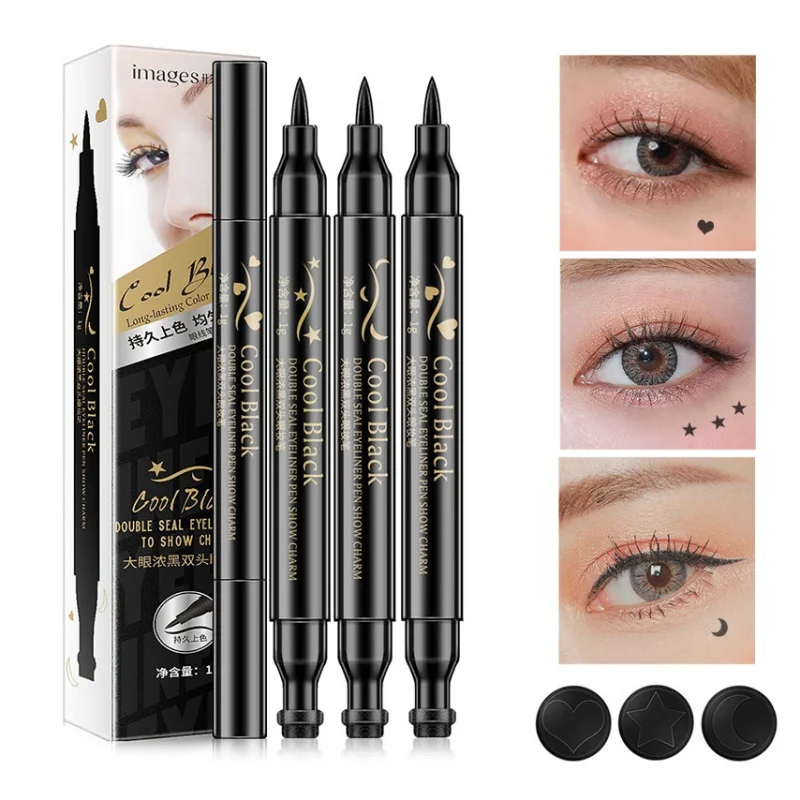 

Black Liquid Eyeliner Stamp Marker Pencil Waterproof Stamp Double-ended Eye Liner Pen Cosmetic Eyliner 3 Styles Heart/Star/Moon