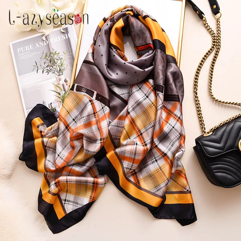 

Fashion silk scarf luxury brand 2019 Long head scarfs for ladies women sunscreen shawls wraps kerchief pashmina headband