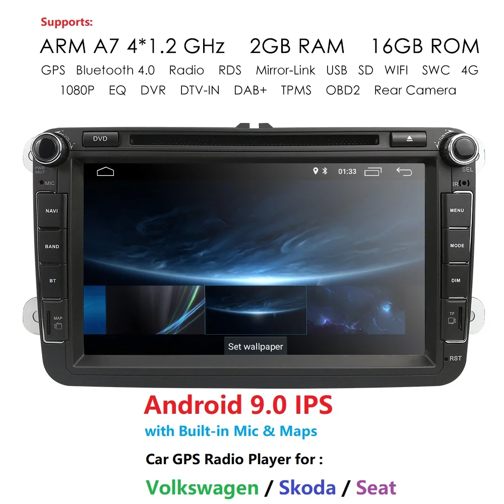 Ips DSP 4G 128G Android 9,0 2DIN автомобильный gps плеер для сиденья Altea Фольксваген Толедо GOLF 5/6 Polo Passat B6 CC Tiguan Touran Радио DVD wifi