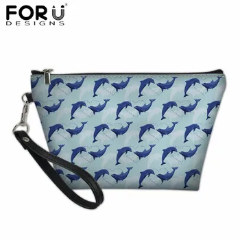 

FORUDESIGNS Cute Blue Cosmetic Case for Make up Ladies Wash Storage Bag Casual Female Travel Organizer Waterproof Toiletry Bag