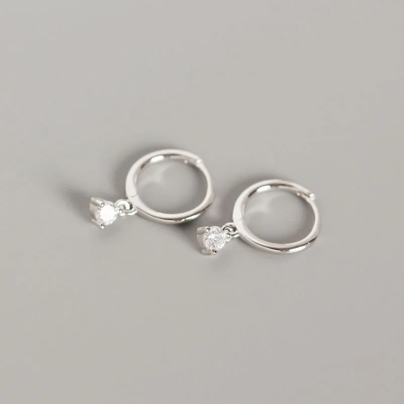 Серьги из стерлингового серебра 925 пробы, модные круглые циркониевые короткий кулон серьги, Пряжка для ушей, милый тренд, ювелирные изделия для девочек