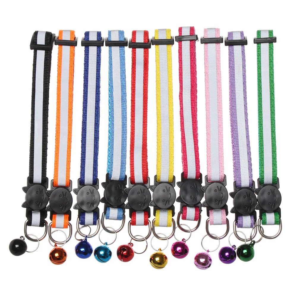 Adjustable 10 colors Cute Nylon Dog Collars Pet Collars With Bells Charm Necklace Collar For Little Dogs Cat Collars Neck Strap