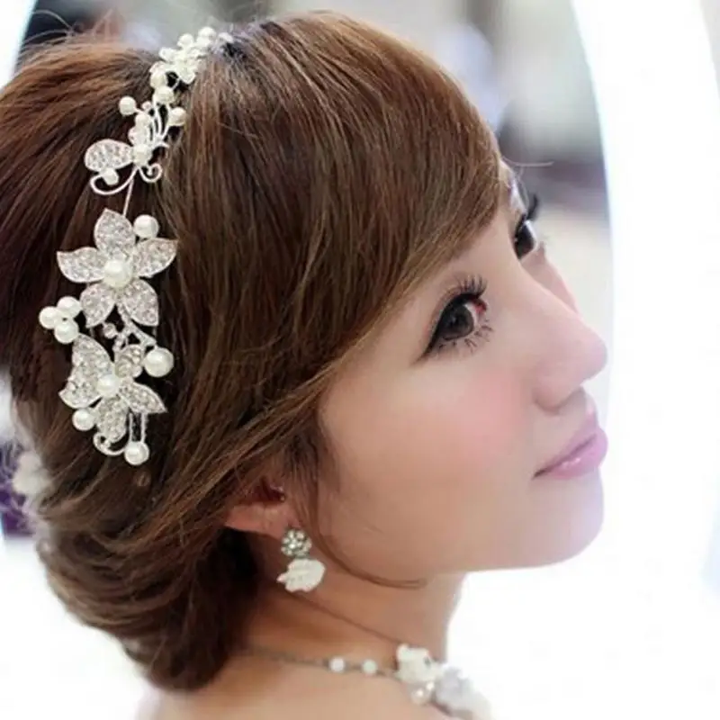 Hair Accessory Crown Floral Crystal Pearl Jewelry Headdress Western Wedding Bride Handmade Hairpin Ornaments
