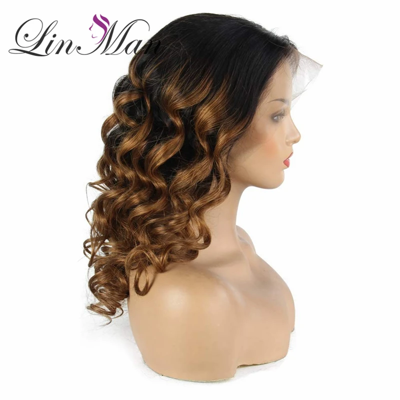LIN MAN Ombre 13 × 6 парик на кружеве с детскими волосами свободная волна 150% плотность предварительно сорванные бразильские Remy человеческие волосы парики