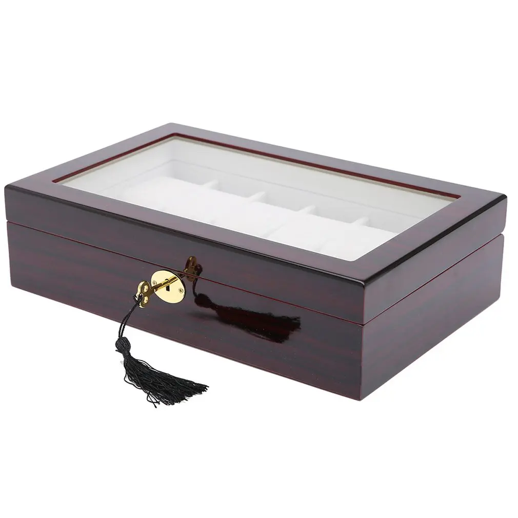10 Slots Wooden Watch Box Storage With Key Open Window Paint Spray W129 Professional Lucury | Наручные часы