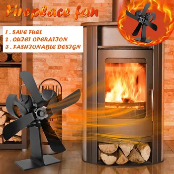 

Black Fireplace 4 Blades Heat Powered Stove Fan Log Wood Burner Eco Fan Quiet Home Fireplace Fan Efficient Heat Distribution#G40