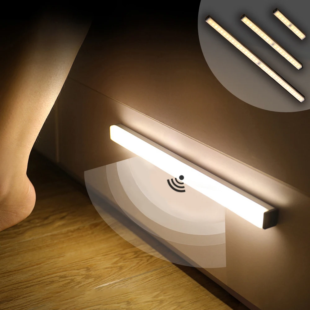 Luces LED con Sensor de movimiento para debajo de armarios, lámpara inalámbrica para cocina, armario, escaleras, dormitorio, pasillo