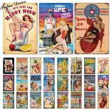 Булавка девушка табличка Металл Винтаж сексуальный металлический знак оловянный знак металлический плакат Настенный декор для бара паба клуба человек пещера значки в стиле ретро