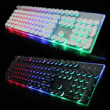 

Gaming Keyboard Round Glowing Keycap Metal Panel Backlit USB Wired Keyboard Game Office Home Illuminated Border Keypad