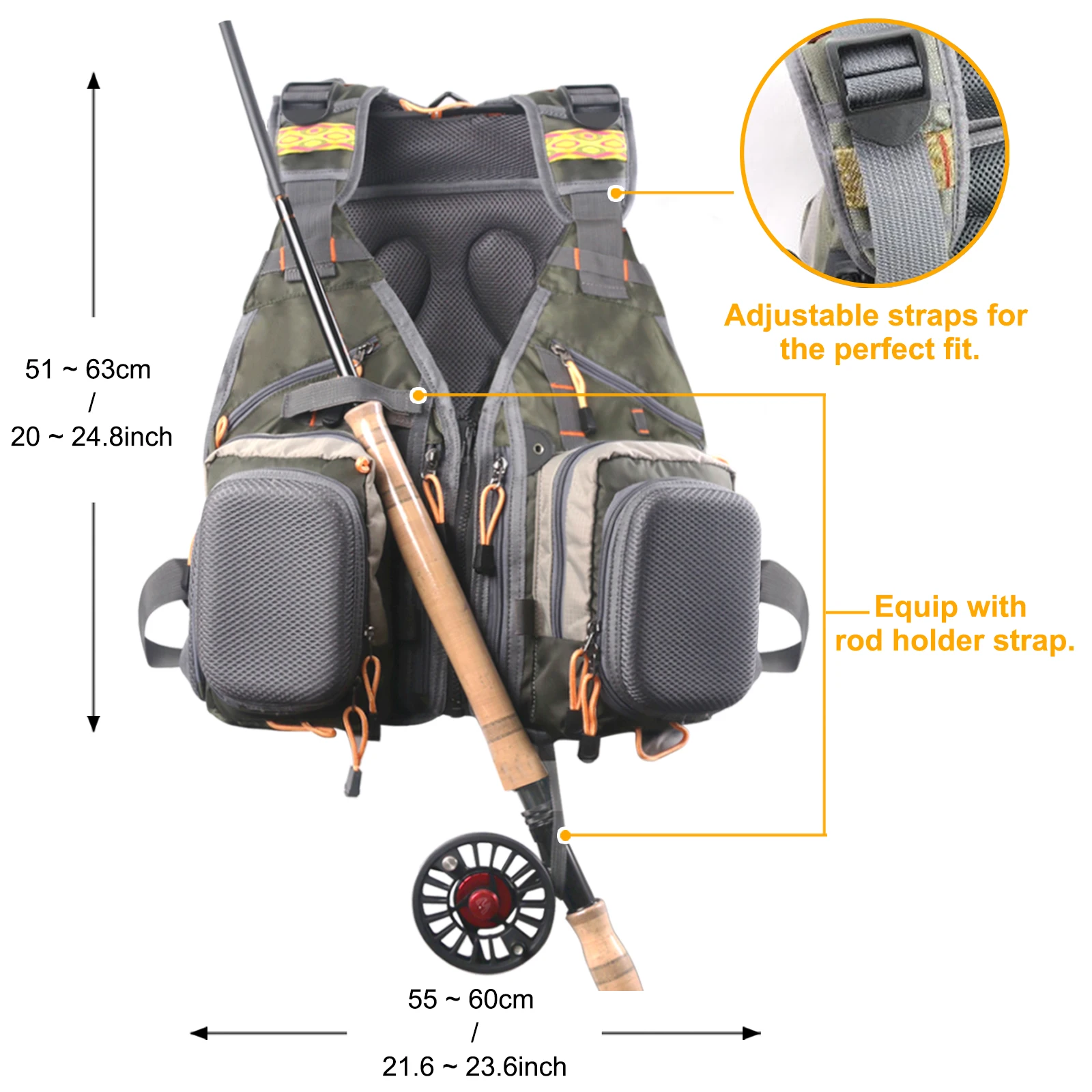 Fly Fishing Outdoor Nylon Vest Adjustable Tackle Rod Holder Organizer Backpack 